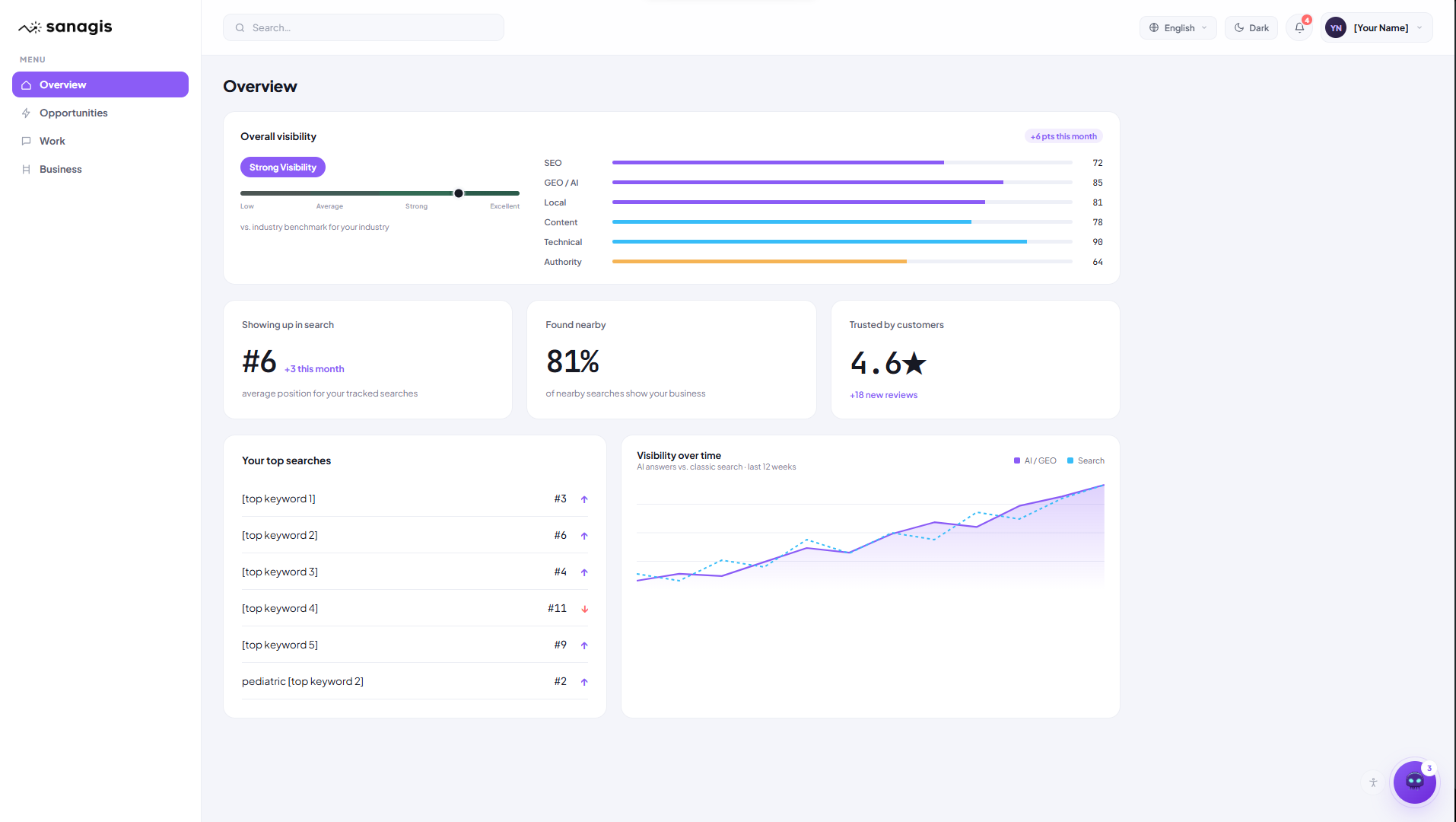 Sanagis visibility dashboard